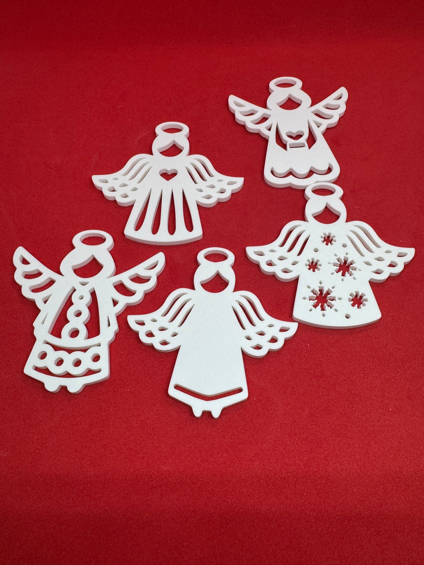 Elegant White Angel Ornaments – 3D Decorative Christmas Tree Set of Five