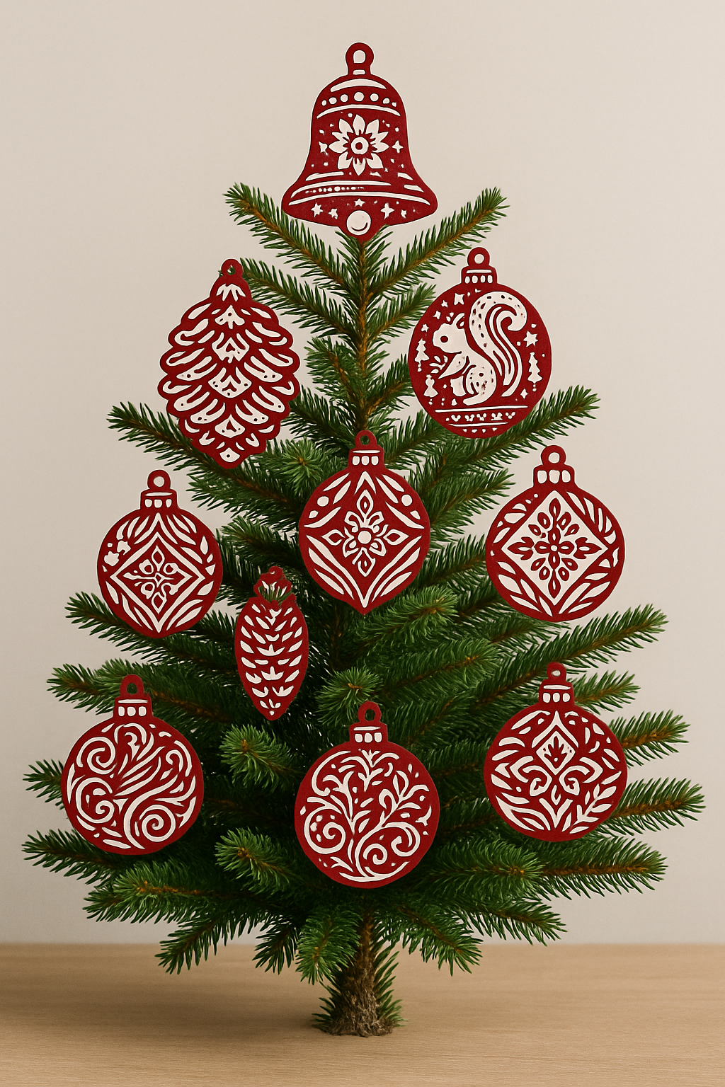 Rustic Red & White Christmas Ornament Set of 10 – Festive Holiday Tree Decorations