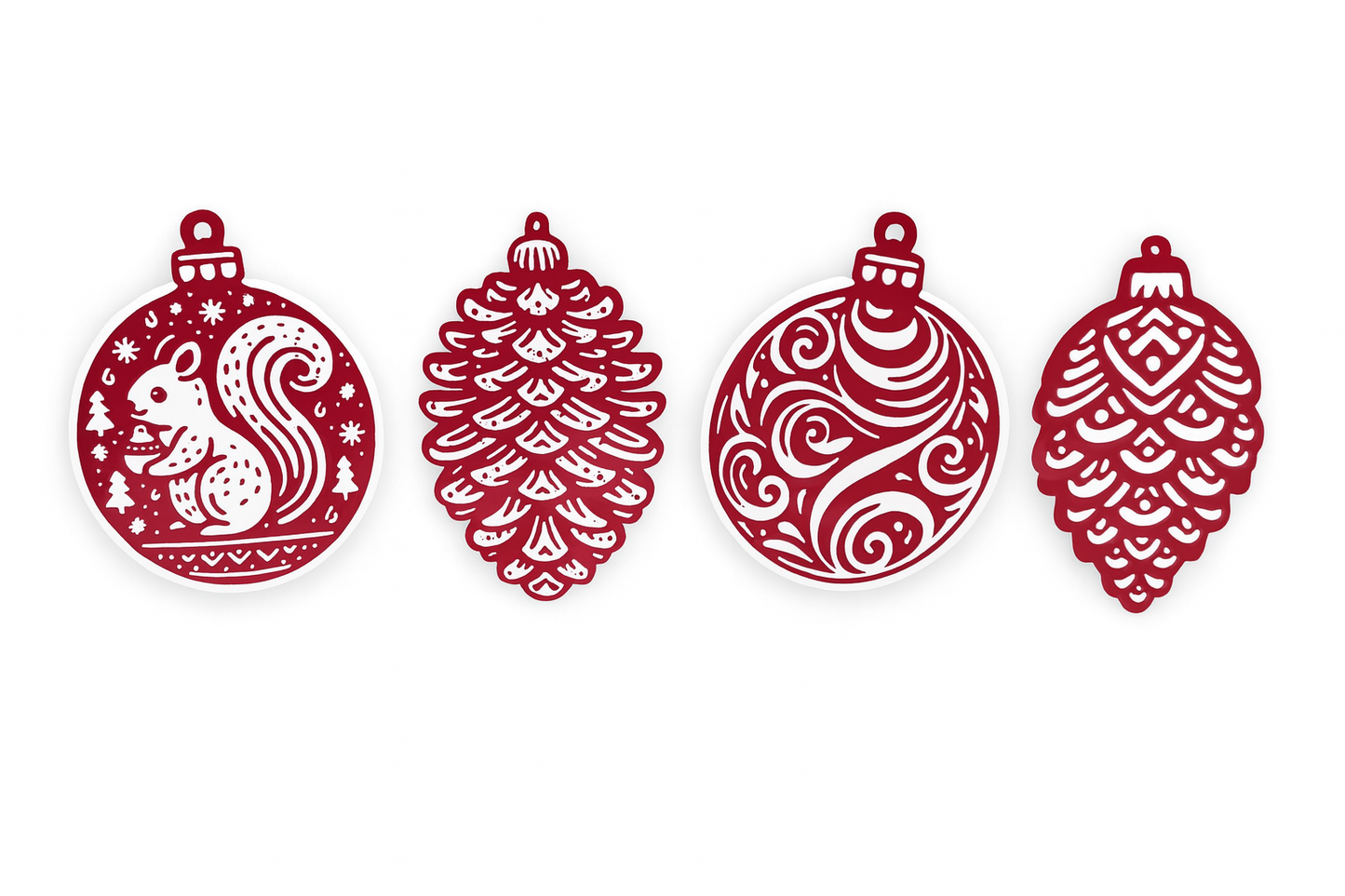 Rustic Red & White Christmas Ornament Set of 10 – Festive Holiday Tree Decorations