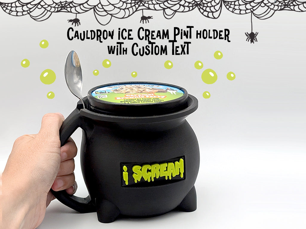 Cauldron Ice Cream Pint Holder – Halloween Cauldron Mug with Custom Text