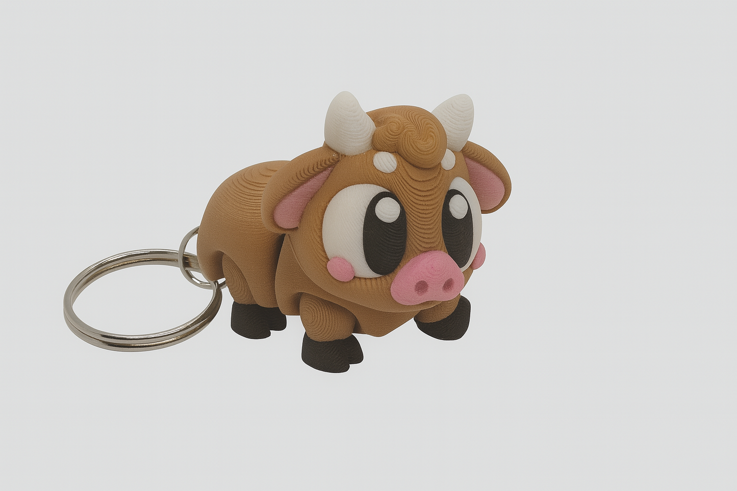 Flexible Brown Cow Keychain - 3D Printed Articulated Farm Animal Fidget Toy for Backpack Lovers