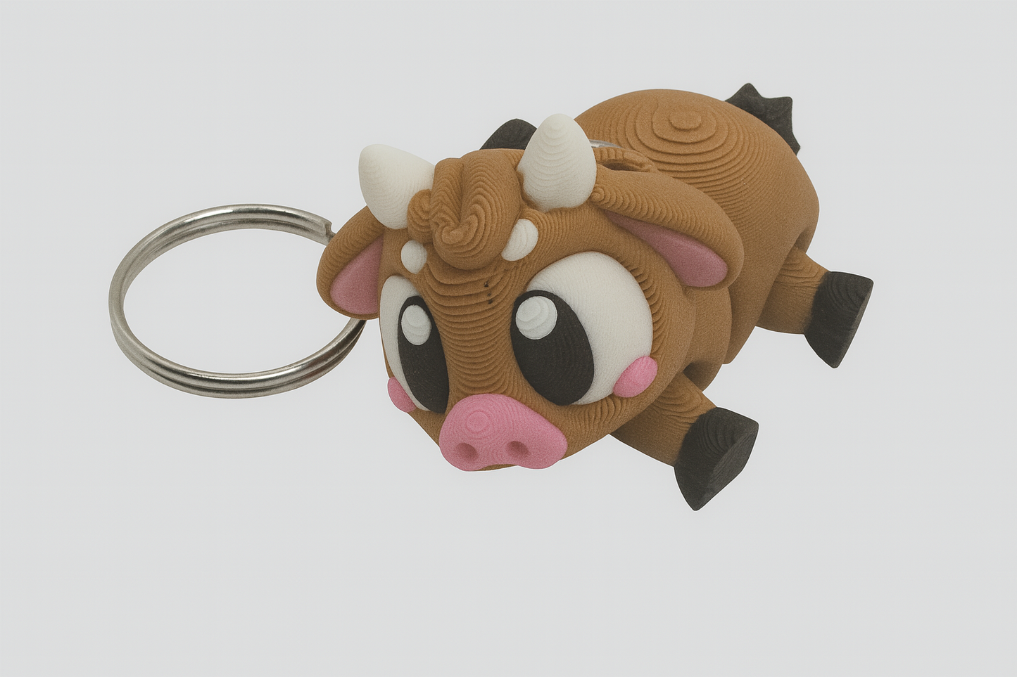 Flexible Brown Cow Keychain - 3D Printed Articulated Farm Animal Fidget Toy for Backpack Lovers