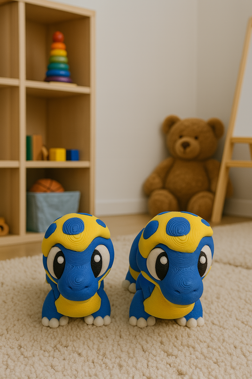 Flexible Blue & Yellow Baby Dinosaur Toy - Articulated Prehistoric Desk Companion for Kids
