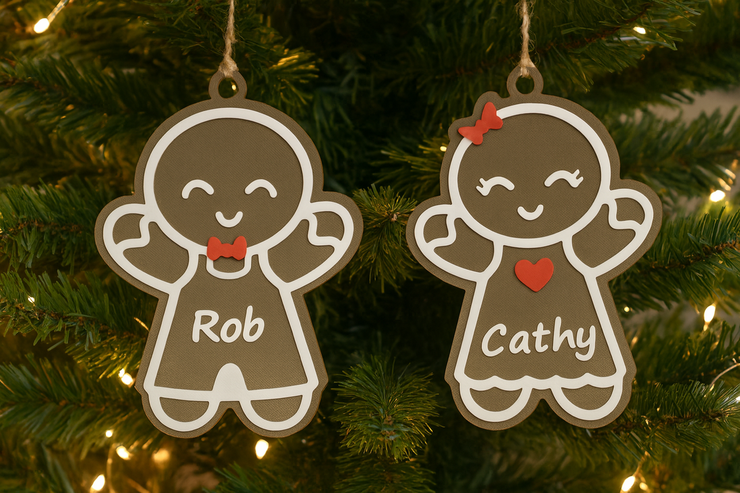 Personalized Gingerbread Couple Ornaments – Custom Name Christmas Decor, Cute Gingerbread Man & Woman Tree Decorations