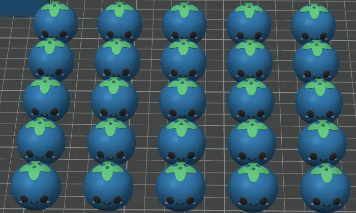 Rows of Blueberries with green leaves on a grid background