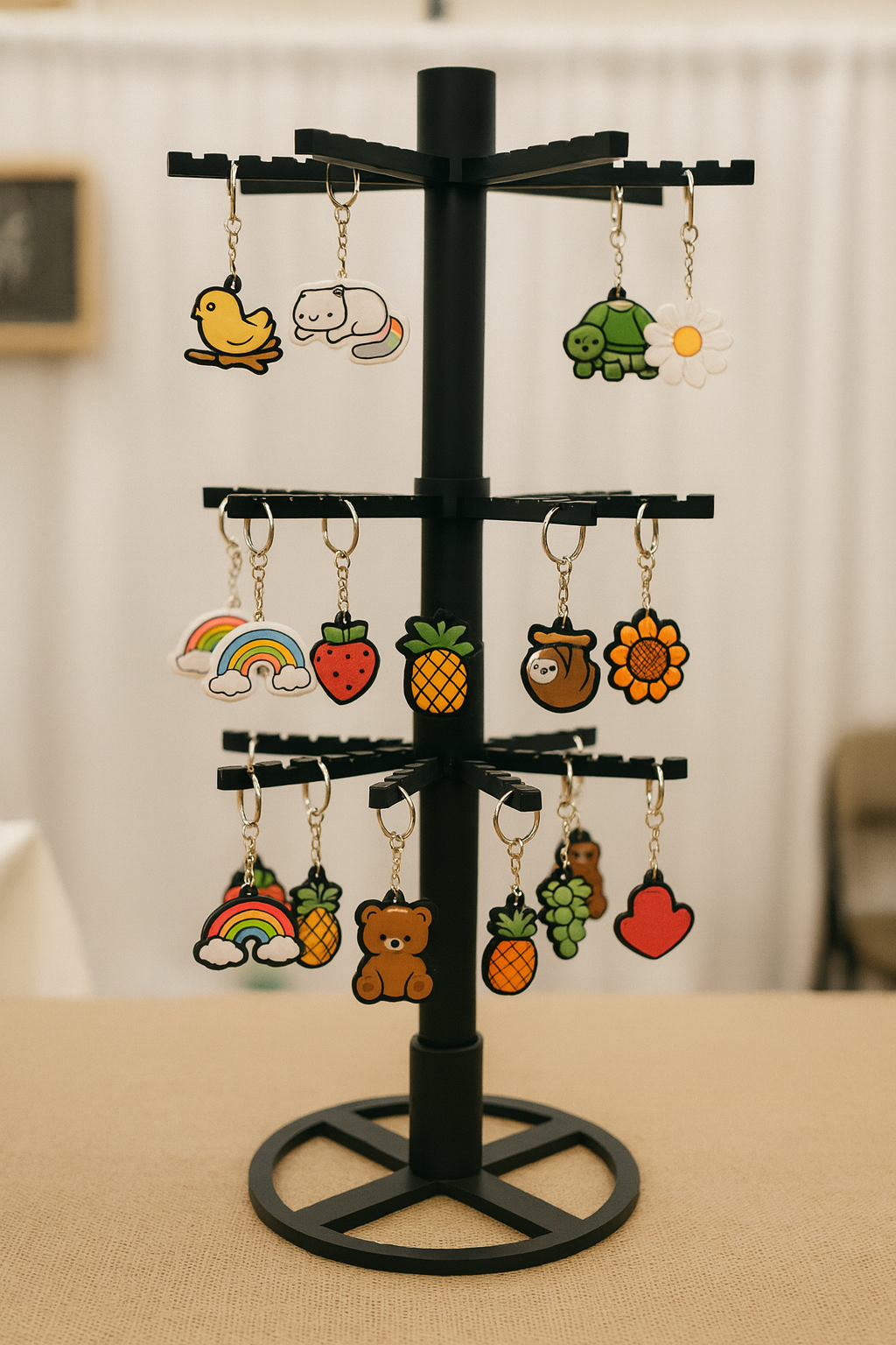 Spinning Keychain Display Stand – Rotating Countertop Organizer Rack for Craft Shows & Retail