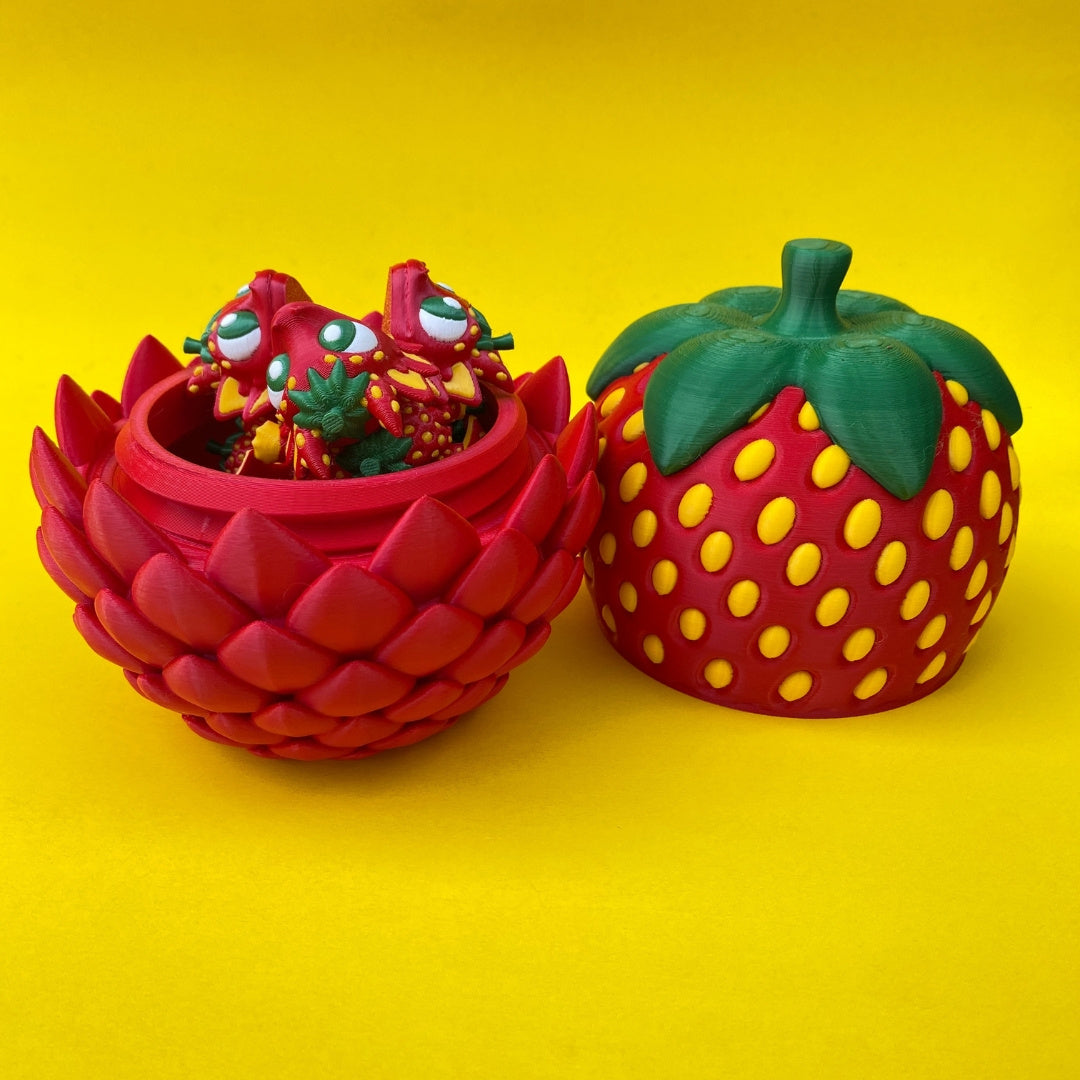 Articulated Strawberry Dragon Figurine with Egg: Whimsical 3D Printed Collectible