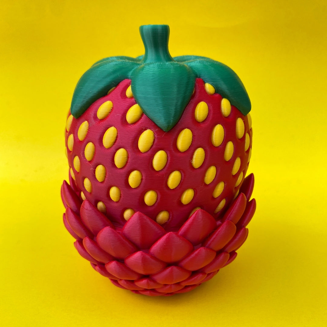 Articulated Strawberry Dragon Figurine with Egg: Whimsical 3D Printed Collectible