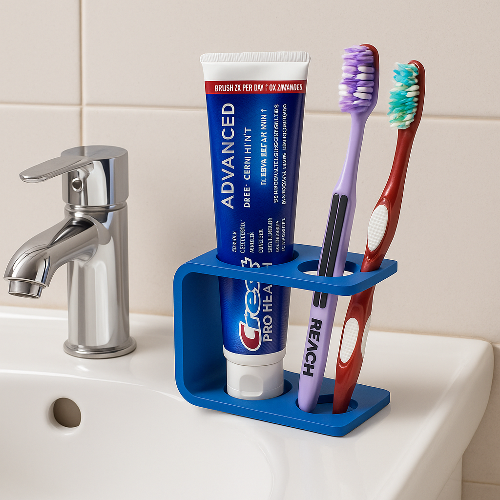 Compact 2-Toothbrush & Toothpaste Holder – 3D Printed Bathroom Organizer