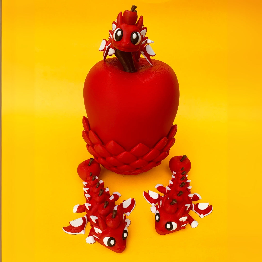 Apple Dragon with Egg – Articulated Fantasy Figurine – Collectible Fidget Toy – Unique Dragon Lover Gift