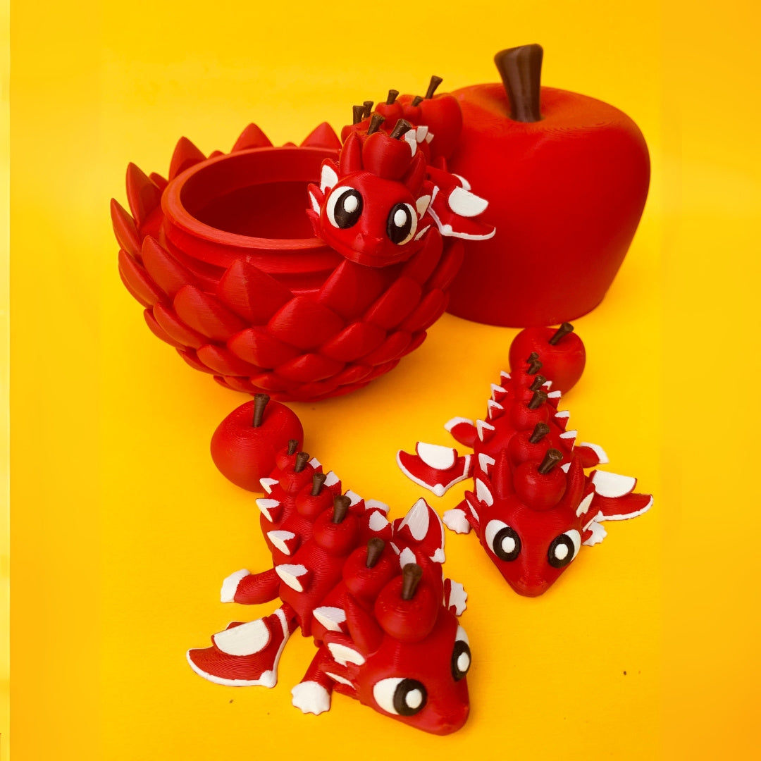 Apple Dragon with Egg – Articulated Fantasy Figurine – Collectible Fidget Toy – Unique Dragon Lover Gift