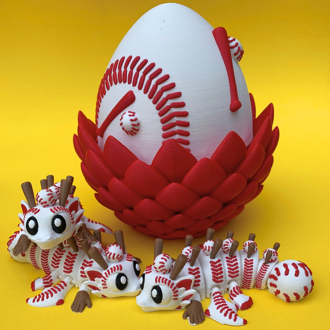 Baseball Dragon with Egg – Articulated Fantasy Figurine – Sports Fan Collectible – Unique Dragon Lover Gift