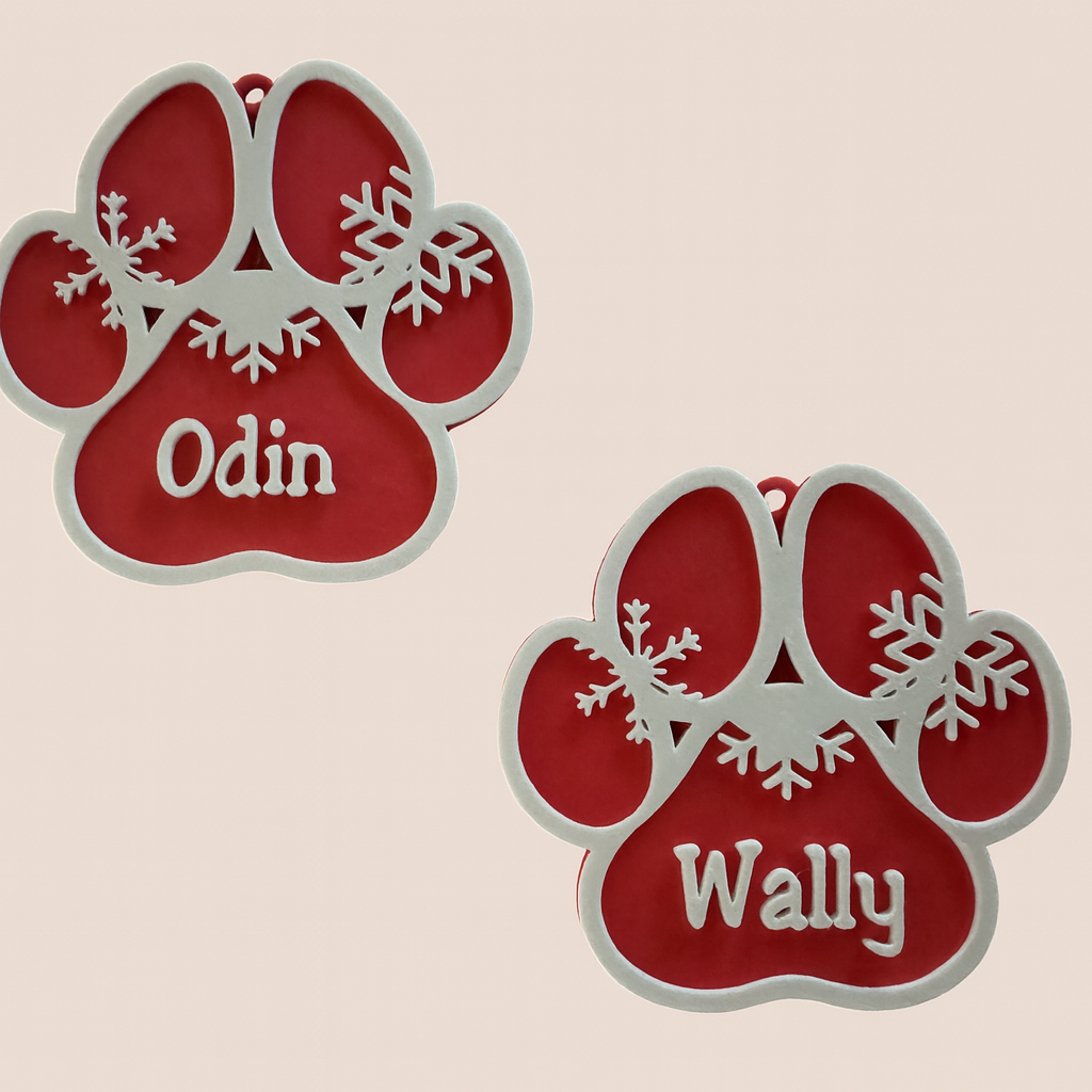 Personalized Dog Paw Christmas Ornament with Snowflakes – Custom Pet Name Holiday Decoration