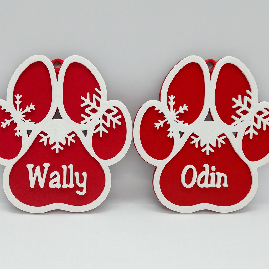 Personalized Dog Paw Christmas Ornament with Snowflakes – Custom Pet Name Holiday Decoration