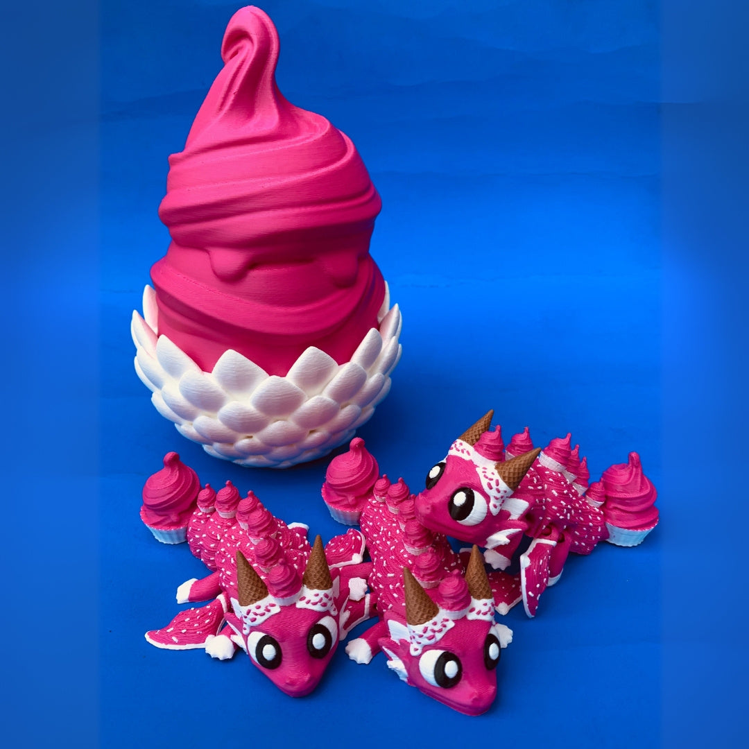 Ice Cream Dragon Figurine with Egg: Whimsical 3D Printed Collectible
