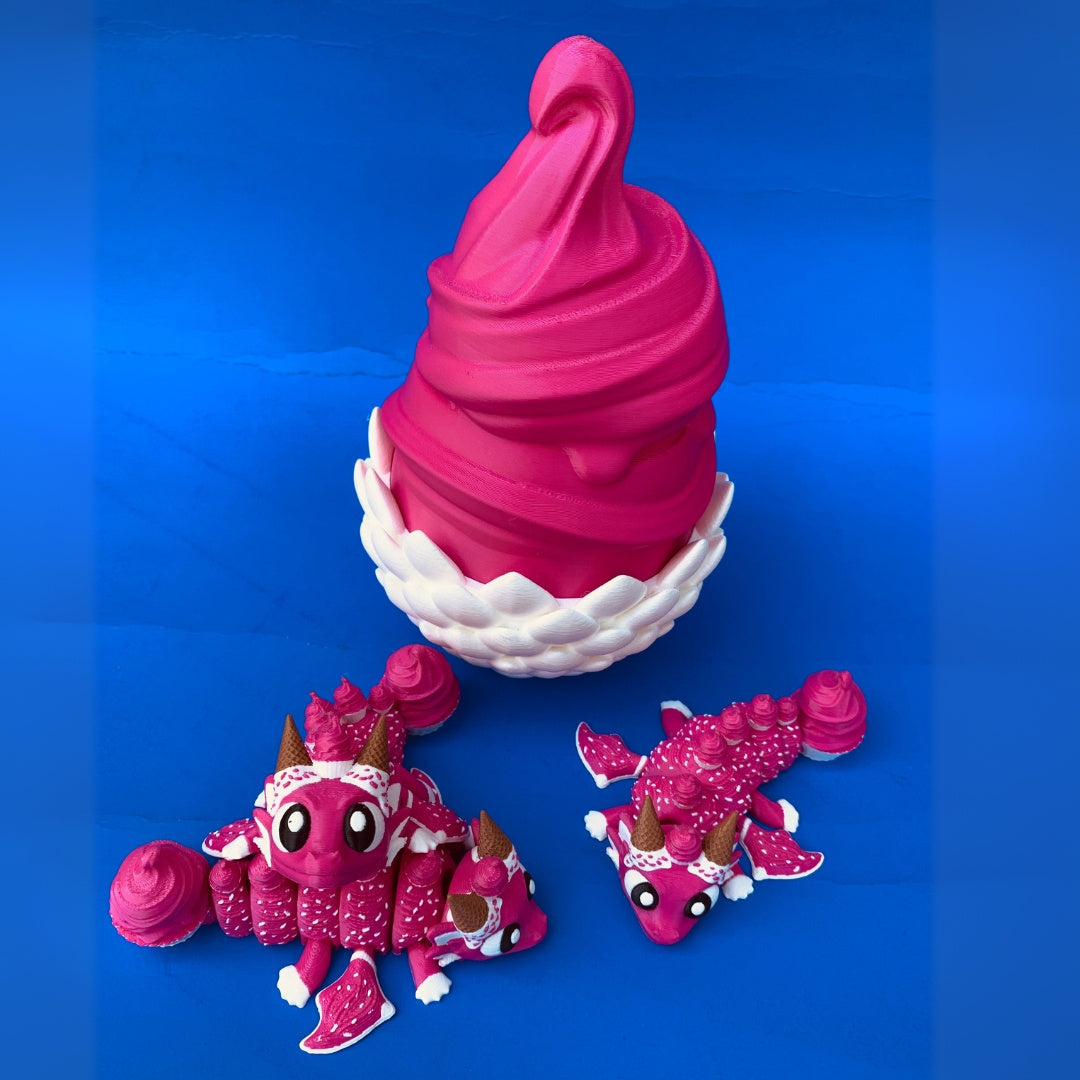 Ice Cream Dragon Figurine with Egg: Whimsical 3D Printed Collectible