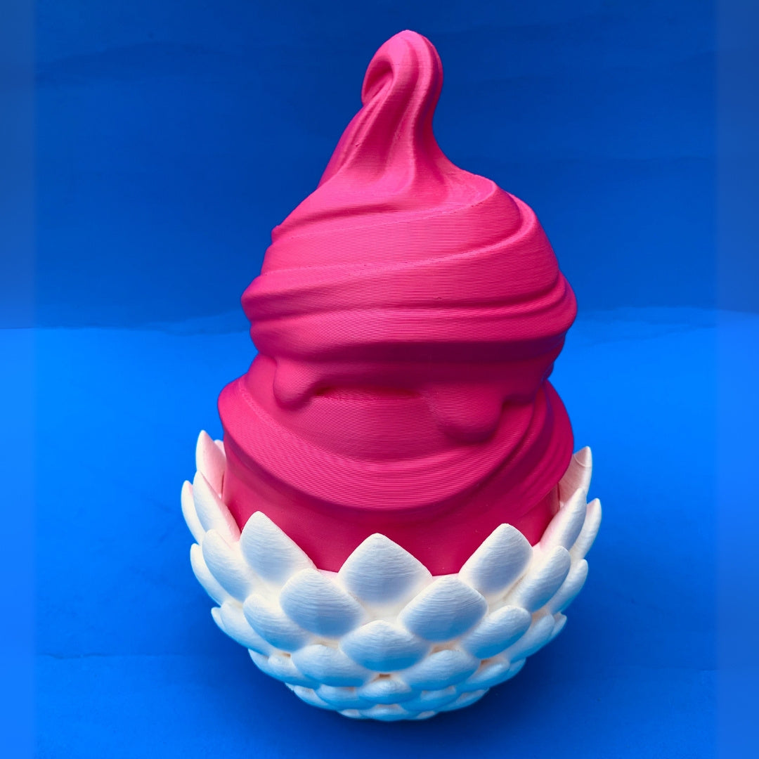 Ice Cream Dragon Figurine with Egg: Whimsical 3D Printed Collectible
