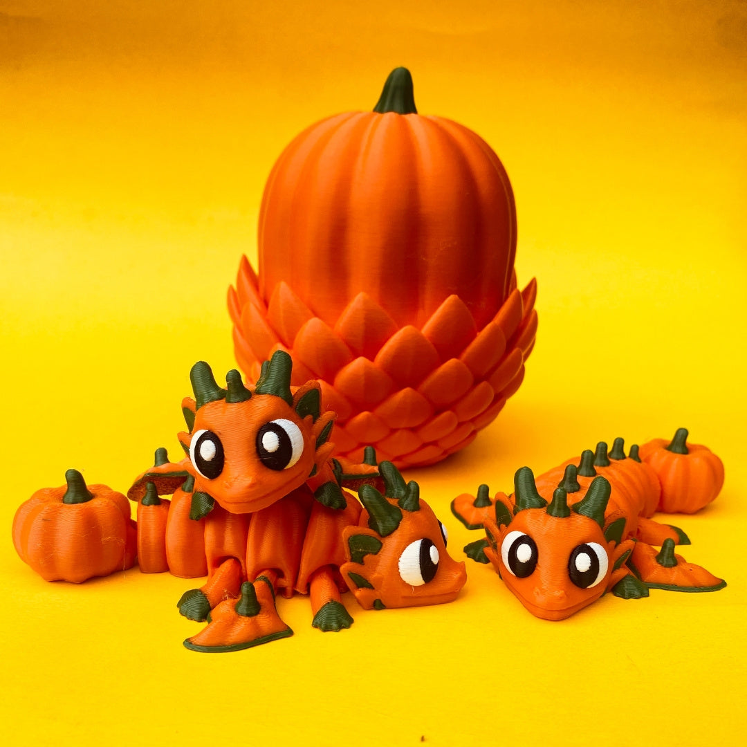 Pumpkin Dragon with Egg – Articulated Fantasy Figurine – Fall Collectible – Unique Dragon Lover Gift