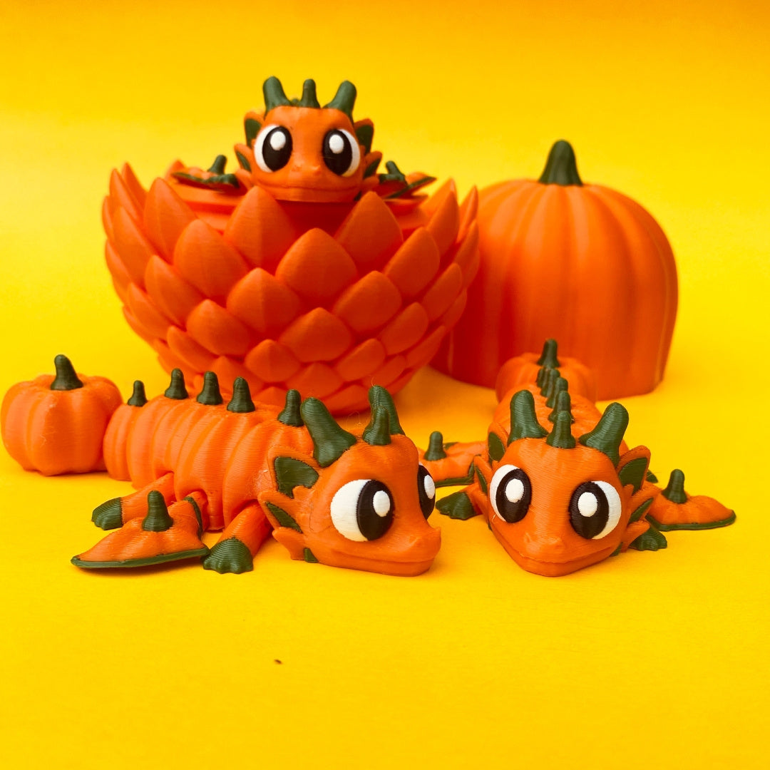 Pumpkin Dragon with Egg – Articulated Fantasy Figurine – Fall Collectible – Unique Dragon Lover Gift