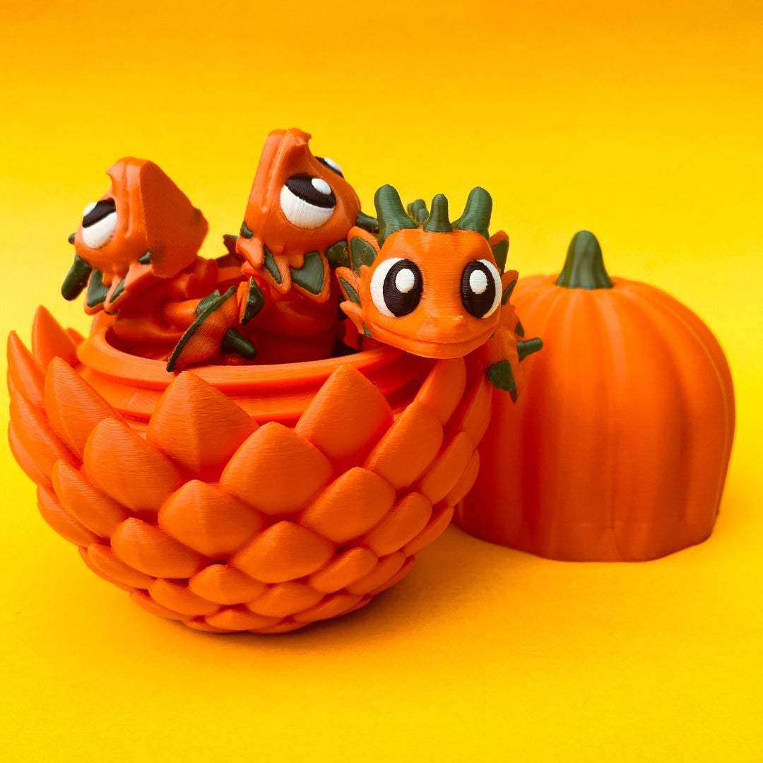 Pumpkin Dragon with Egg – Articulated Fantasy Figurine – Fall Collectible – Unique Dragon Lover Gift