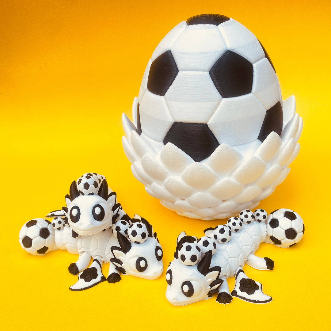 Soccer Dragon with Egg – Articulated Fantasy Figurine – Sports Fan Collectible – Unique Dragon Lover Gift