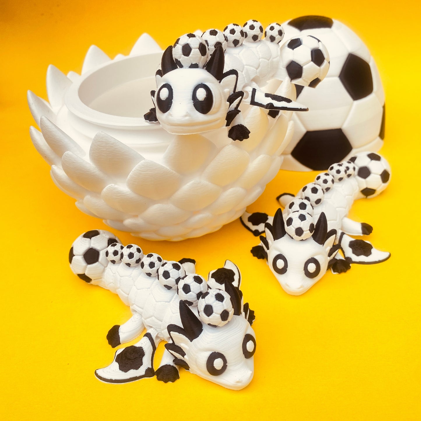 Soccer Dragon with Egg – Articulated Fantasy Figurine – Sports Fan Collectible – Unique Dragon Lover Gift