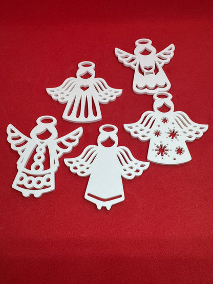 Elegant White Angel Ornaments – 3D Decorative Christmas Tree Set of Five