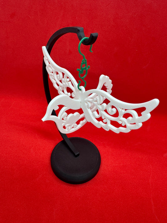 Elegant 3D Printed Christmas Bird Ornament – White Filigree Holiday Decoration