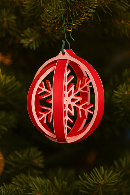 3D Snowflake Christmas Bauble Ornament – Red & White Holiday Tree Decoration