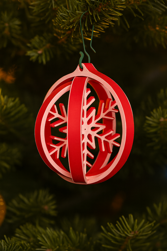 3D Snowflake Christmas Bauble Ornament – Red & White Holiday Tree Decoration