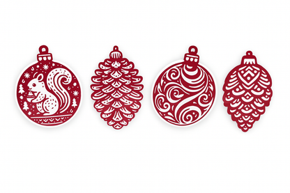 Rustic Red & White Christmas Ornament Set of 10 – Festive Holiday Tree Decorations