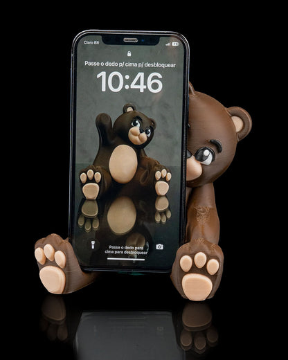 Bear Phone Holder – Cute 3D Printed Smartphone Stand – Woodland Animal Desk Decor – Kawaii Bear Figurine – Unique Phone Dock Gift