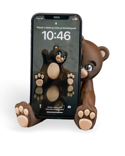 Bear Phone Holder – Cute 3D Printed Smartphone Stand – Woodland Animal Desk Decor – Kawaii Bear Figurine – Unique Phone Dock Gift