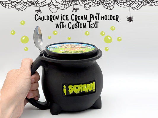 Cauldron Ice Cream Pint Holder – Halloween Cauldron Mug with Custom Text