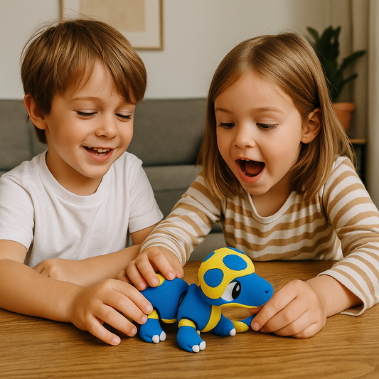 Flexible Blue & Yellow Baby Dinosaur Toy - Articulated Prehistoric Desk Companion for Kids