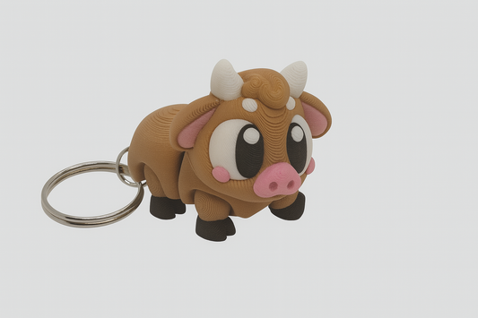 Flexible Brown Cow Keychain - 3D Printed Articulated Farm Animal Fidget Toy for Backpack Lovers