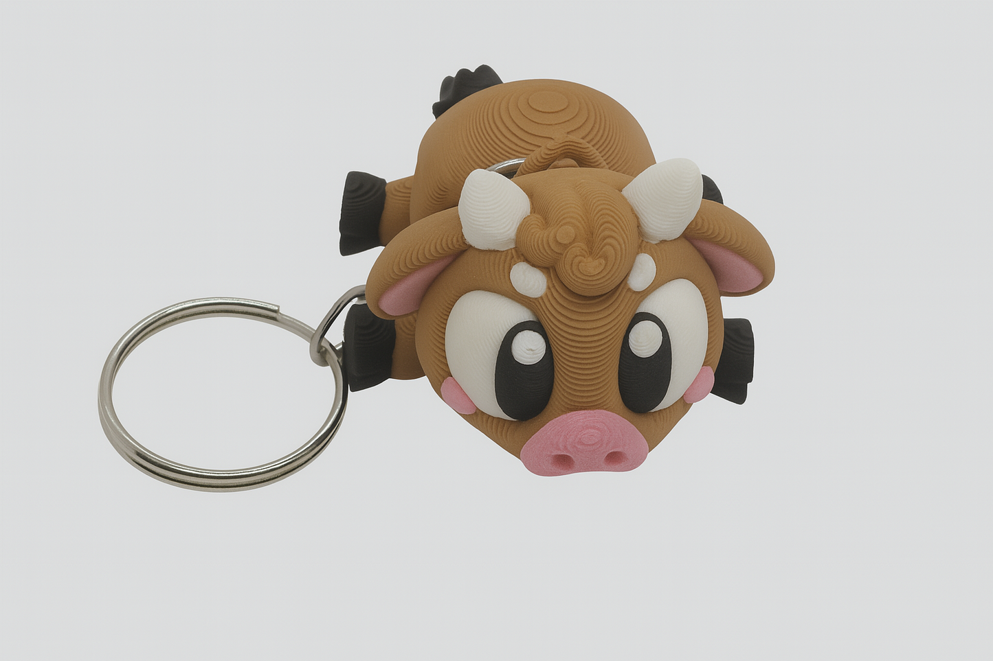 Flexible Brown Cow Keychain - 3D Printed Articulated Farm Animal Fidget Toy for Backpack Lovers