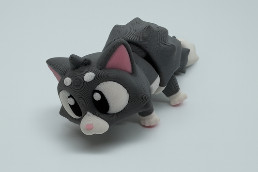 Flexible Gray Kitten Figurine - 3D Printed Articulated Cat Toy for Desk Fidgeting and Collecting