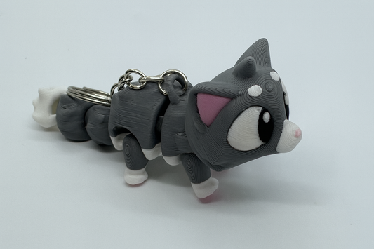 Articulated Gray Cat Keychain – Flexible Fidget Kitten