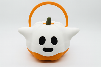 Spooky Ghost Pumpkin Halloween Candy Bucket – Trick-or-Treat Basket with Lid