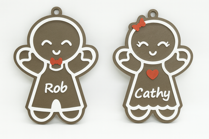 Personalized Gingerbread Couple Ornaments – Custom Name Christmas Decor, Cute Gingerbread Man & Woman Tree Decorations