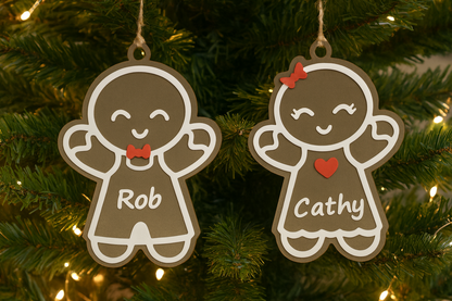 Personalized Gingerbread Couple Ornaments – Custom Name Christmas Decor, Cute Gingerbread Man & Woman Tree Decorations