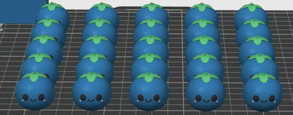 Rows of Blueberries with green leaves on a grid background