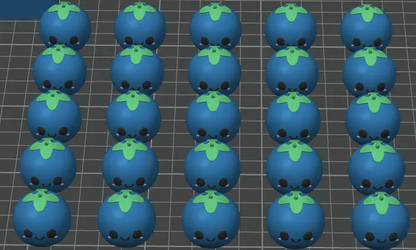 Rows of Blueberries with green leaves on a grid background