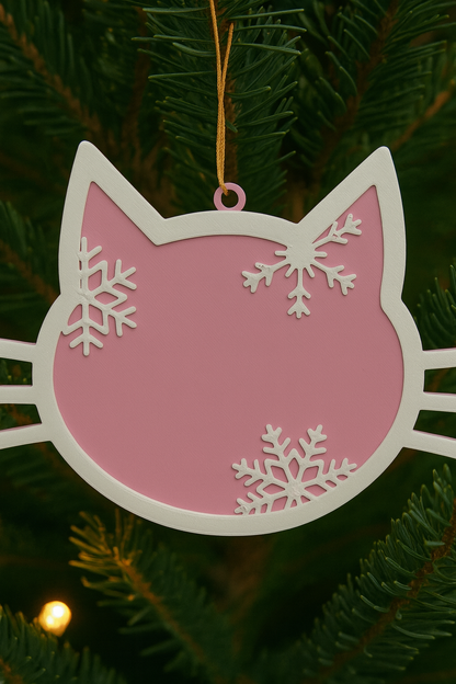 Personalized Cat Christmas Ornament – Custom Kitty Holiday Decoration with Snowflakes
