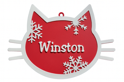 Personalized Cat Christmas Ornament – Custom Kitty Holiday Decoration with Snowflakes