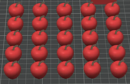Grid of red apples on a gray grid background