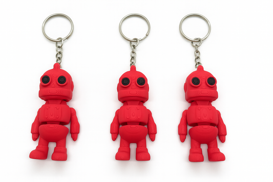 Articulated Steampunk Robot Keychain – 3D Printed Red Collectible Toy with Retro Sci-Fi Vibes