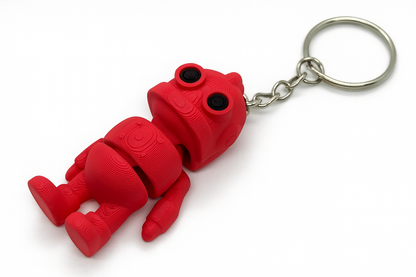 Articulated Steampunk Robot Keychain – 3D Printed Red Collectible Toy with Retro Sci-Fi Vibes