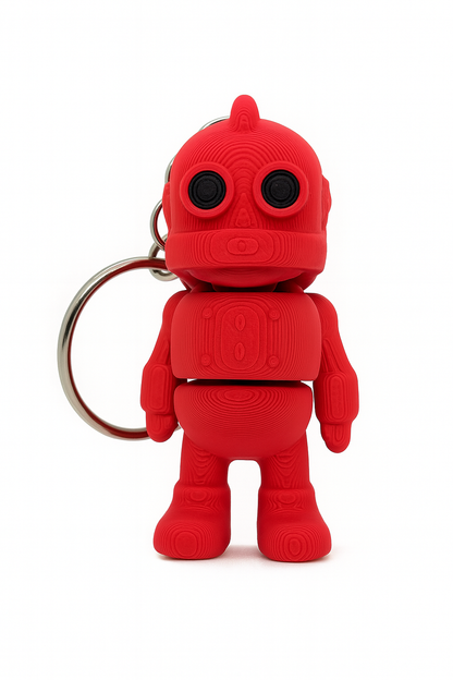 Articulated Steampunk Robot Keychain – 3D Printed Red Collectible Toy with Retro Sci-Fi Vibes